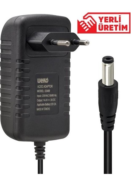 Weko 14.4 Volt - 2 Amper 5.5*2.5 Uçlu Kırmızı Yeşil Ledli Yerli Üretim Akü Şarj Cihazı