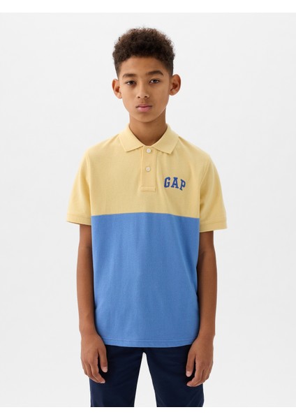 Erkek Çocuk Mavi Gap Logo Colorblock Pique Polo Yaka T-Shirt