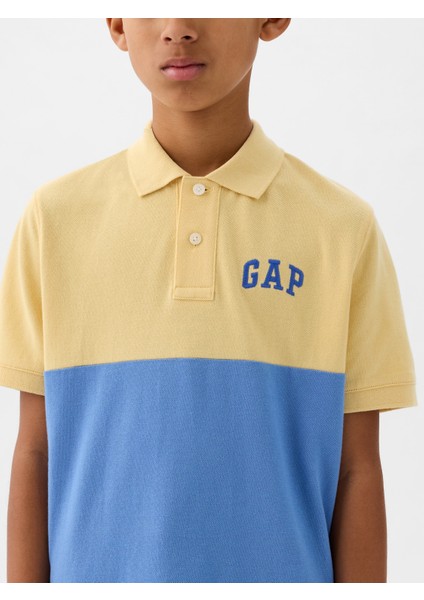 Erkek Çocuk Mavi Gap Logo Colorblock Pique Polo Yaka T-Shirt