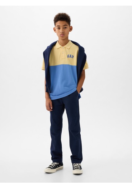 Erkek Çocuk Mavi Gap Logo Colorblock Pique Polo Yaka T-Shirt