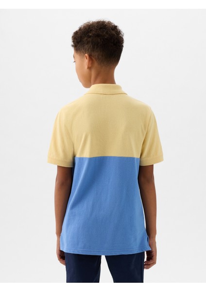 Erkek Çocuk Mavi Gap Logo Colorblock Pique Polo Yaka T-Shirt