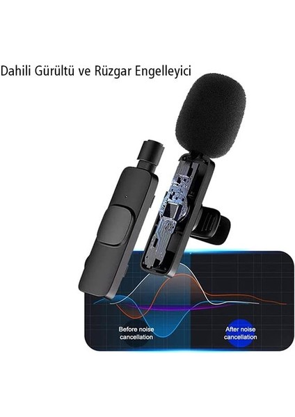 Magicvoice K8 Kablosuz Type-C Vlogger Yaka Mikrofonu (Android, Gopro, Osmo Action, Iphone, Ipad)