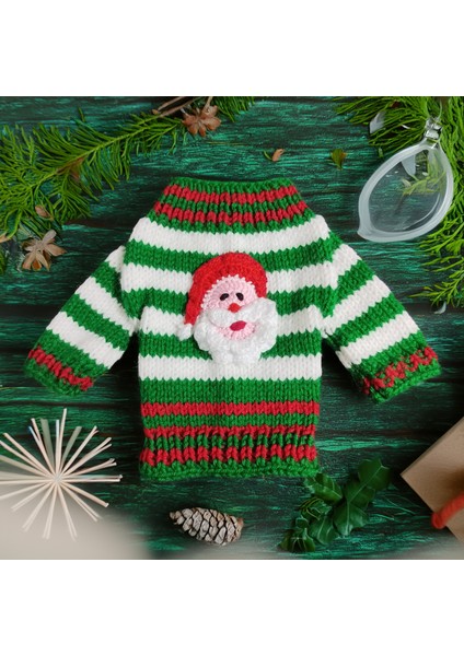 Kedi ve Köpek Için Noel Babalı Yeşil Beyaz Çizgili Kazak
