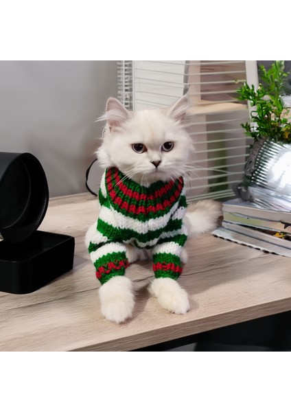 Kedi ve Köpek Için Noel Babalı Yeşil Beyaz Çizgili Kazak fiyatları