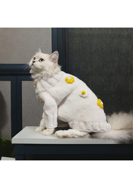 Kedi ve Köpek Için Papatyalı Beyaz Kazak fırsatları