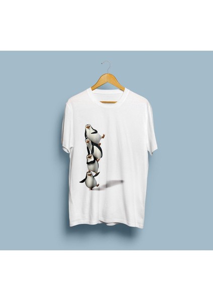 Oversize Madagaskar Penguen Tasarım Unisex T-Shirt