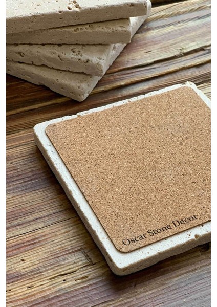 Yeni Yıl Yılbaşı Baskılı Doğal Taş Bardak Altlığı 4'lü Set Tile - Coaster Set modelleri