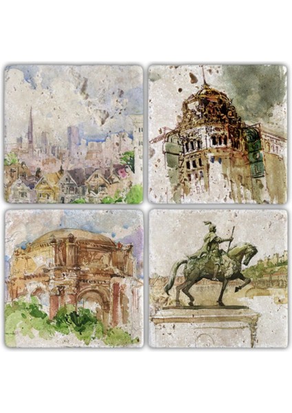 Doğaltaş Bardak Altlığı- 4'lü Set (10 x 10 cm)