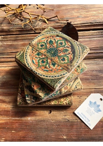 Taş Bardak Altlığı Stone Coasters - 4'lü Set(10 x 10 cm) Desen Tile Pattern modelleri