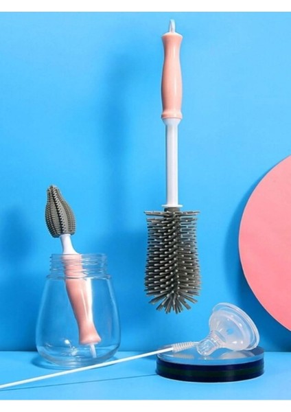 Elite Pembe Renk Silikon Uçlu Ekstra Yumuşak Kıllı Sağlam Kavanoz Bardak Şişe ve Biberon Temizleme Fırçası 1 Adet
