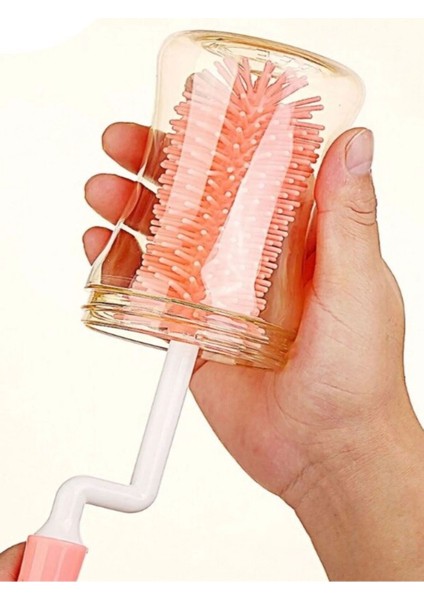 Elite Pembe Renk Silikon Uçlu Ekstra Yumuşak Kıllı Sağlam Kavanoz Bardak Şişe ve Biberon Temizleme Fırçası 1 Adet
