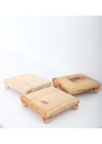 Elite Ahşap 3'lü Sunumluk Top Ayaklı Kare Altlık 11*11 cm Mutfak Sunumluğu Bardak Altlığı 1 Adet
