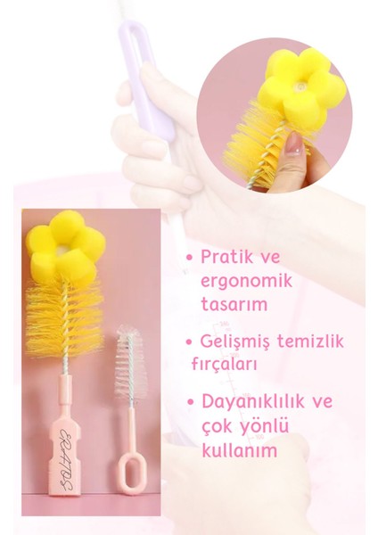 Elite Biberon ve Biberon Emziği Temizleme Seti- Sünger ve Fırça Yardımıyla Pratik Temizlik-Mavi Renkli 1 Adet