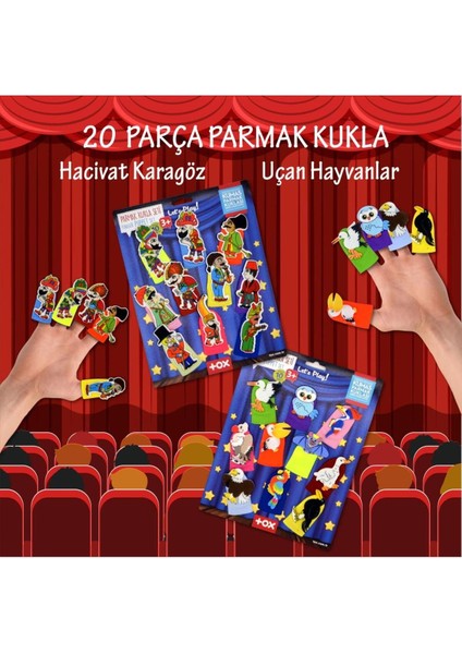 2 Set - 20 Parça Hacivat Karagöz ve Uçan Hayvanlar Parmak Kukla T224 T222 1 Adet