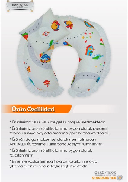 Elite Emzirme Yastığı MINDERI-%100 Pamuk- Araba Desen Fırfırlı 1 Adet