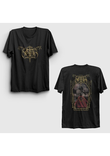 Unisex Siyah La France Des Maudits Seth Sırt Baskılı T-Shirt