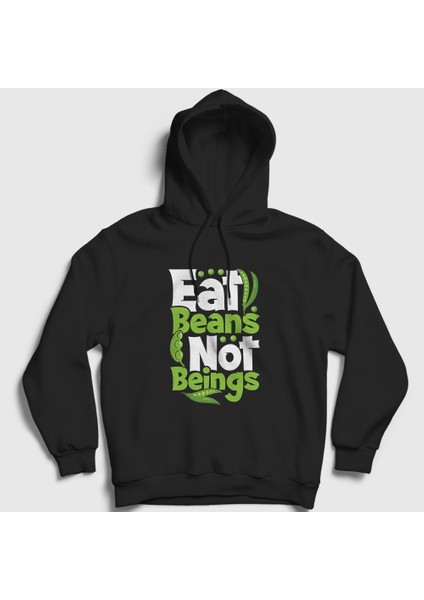Unisex Siyah Beans Vegan Vegetarian Vejetaryen Kapüşonlu Sweatshirt