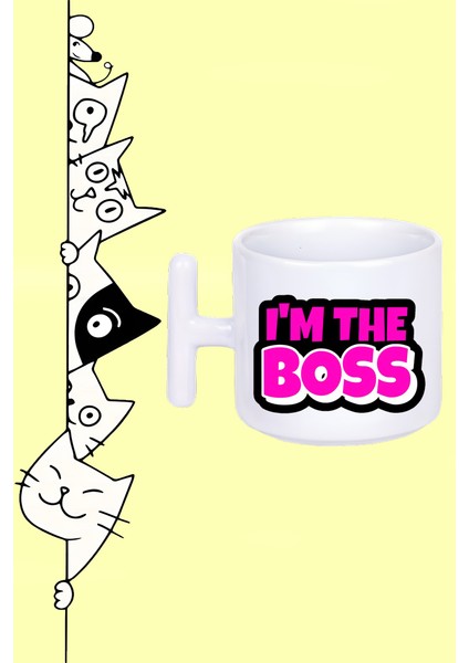 Ben Patronum I'm The Boss Patron Kadıntasarım Baskılı Beyaz T Sap Kupa Bardak