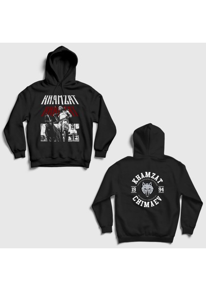Unisex Siyah Dog Ufc Mma Güreş Khamzat Chimaev Sırt Baskılı Kapüşonlu Sweatshirt