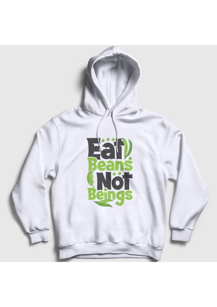 Unisex Beyaz Beans Vegan Vegetarian Vejetaryen Kapüşonlu Sweatshirt