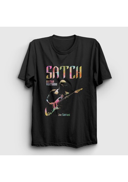 Unisex Siyah Satch Gitarist Hediye Joe Satriani T-Shirt