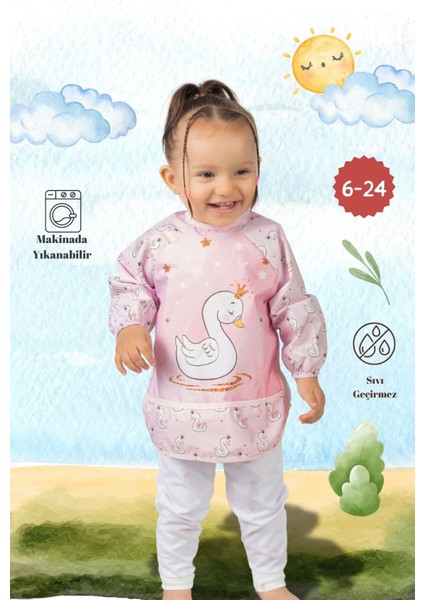 Elite Kuğu Desen Sıvı Geçirmez Aktivite ve Mama Önlüğü 6-24 Ay 1 Adet
