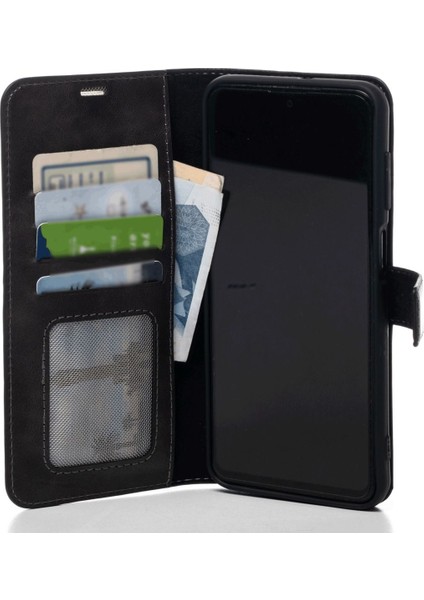 Siyah Tecno Pova 6 Pro Hakiki Deri Cüzdan Kılıf Kapaklı Mıknatıslı Kartlık Bölmeli Cüzdanlı Stand Özellikli