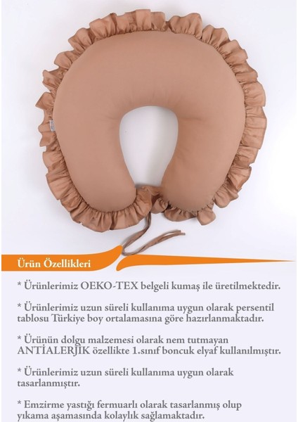 Elite Emzirme Yastığı, Emzirme Önlüğü Set - Pamuklu Kumaş - Kahve Fırfırlı 1 Adet