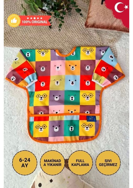 Elite Colour Bear Desenli 2'li Paket Uzun ve Kısa Kol Aktivite ve Mama Önlüğü 6- 24 Ay 1 Adet