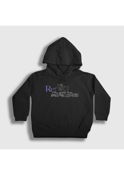 Unisex Çocuk Siyah Logo Anime Re Zero Kapüşonlu Sweatshirt