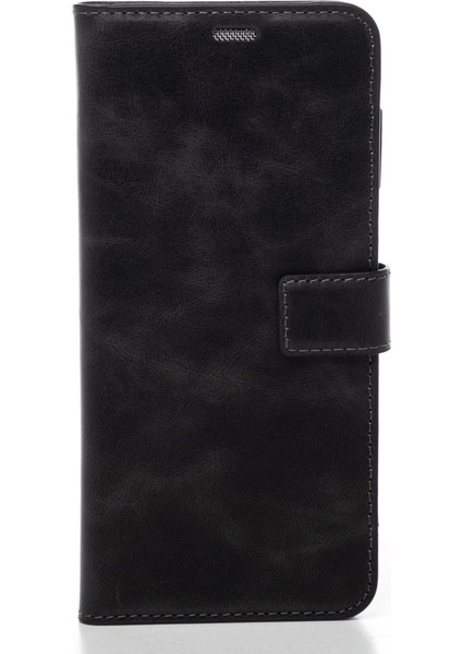 Siyah Oppo A73 Hakiki Deri Cüzdan Kılıf Kapaklı Mıknatıslı Kartlık Bölmeli Cüzdanlı Stand Özellikli