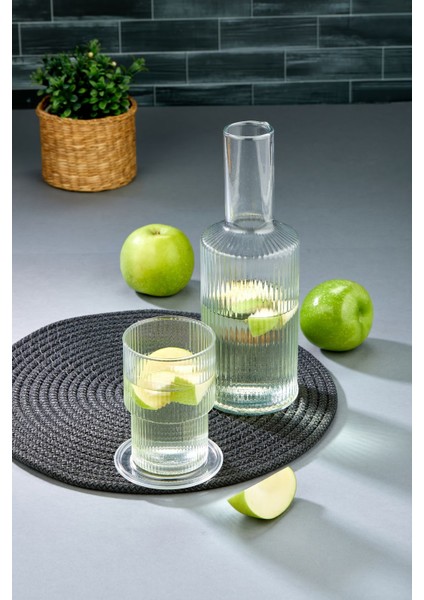 Elite 850 ml Plastik Lüks Bardaklı Şeffaf Başucu Sürahisi Karaf ve Bardak Seti Origami Stil 1 Adet