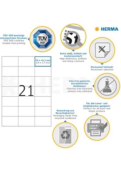 4668 Evrensel Etiket Dın A4 70 x 42,3 Mm, 100 Yaprak, Kağıt, Mat Kendinden Yapışkanlı, Basılabilir, 2.100 Yapışkan Etiket, Beyaz fiyatları