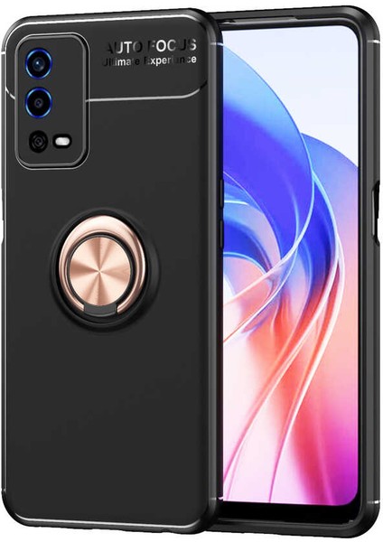Oppo A55 4g Kılıf Siyah-Gold Draco Yüzüklü Silikon Orijinal Esnek Ince Geliştirilmiş Dayanıklı Darbe Karşıtı Koruyucu Yeni Nesil Tasarım (Oppo A55 4g, Siyah-Gold)