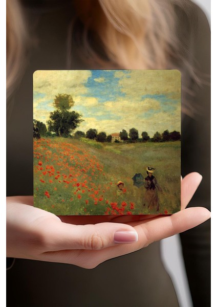 Claude Monet Bahçede, Kırda Öğle Yemeği, Argenteuil'de Köprü, Gelincikler Taş Bardak Altlığı 4lü Set