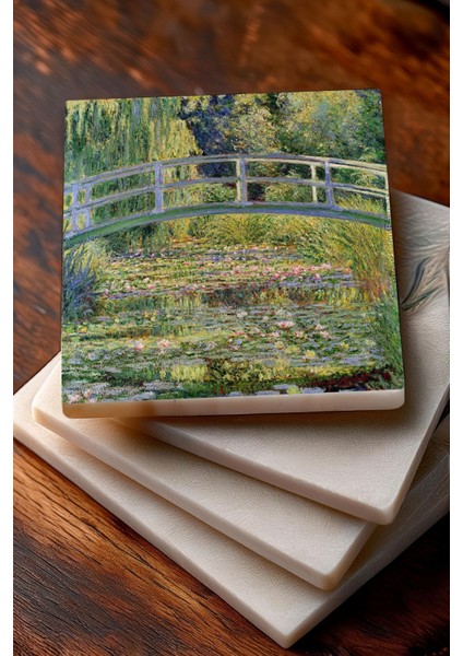 Claude Monet Sonbahar, Bahçedeki Kadın, Gelincikler, Nilüfer Gölü Taş Bardak Altlığı 4'lü Set