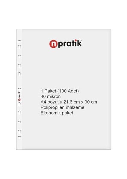 Şeffaf Poşet Dosya Dayanıklı ve Kullanışlı 11 Delikli (1 Paket (100 Adet))