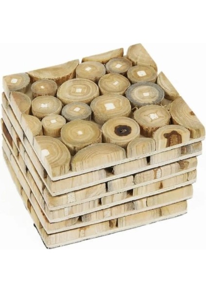 Ahşap El Yapımı Kare Bardak Altlığı 6 Lı