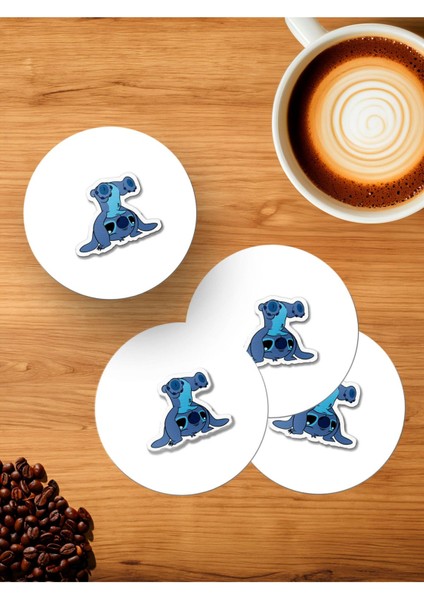 Çizgifilm Sevenlere Komik Stiç Sticker 4'lü Ahşap Bardak Altlığı