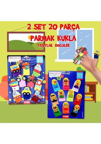 2 Set - 20 Parça Taşıtlar ve Emojiler Parmak Kukla T106 T181 1 Adet