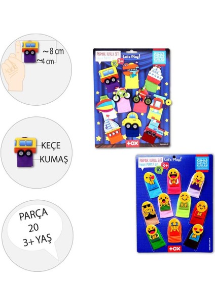 2 Set - 20 Parça Taşıtlar ve Emojiler Parmak Kukla T106 T181 1 Adet