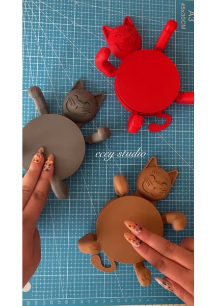 Elite 3D Kedi Bardak Altlığı Gri Cup Cuddler (Sevimli Dekoratif Altlık) 1 Adet