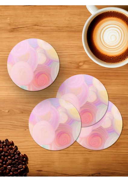 Pastel Dairesel Fırça Izleri 4'lü Ahşap Bardak Altlığı