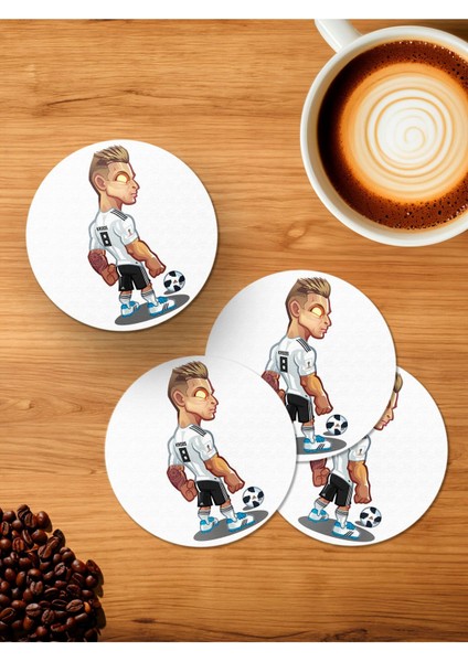 Futbol Beyaz Oyuncu 4'lü Ahşap Bardak Altlığı