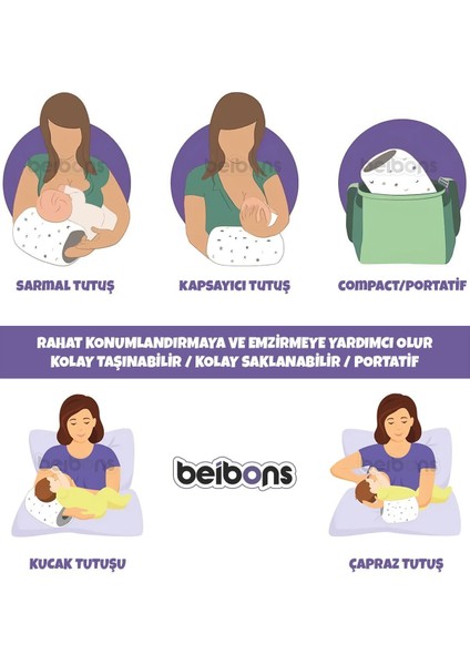 Elite Baskılı Tam Ortopedik Bebek Emzirme Minderi - Konforlu Emzirme Yastığı - Pamuklu Kumaş Emzirme Kol 1 Adet
