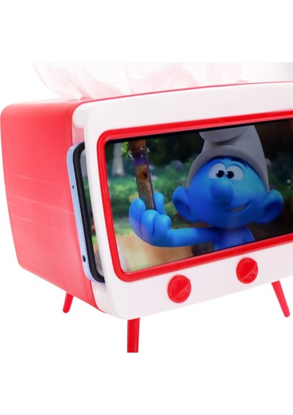 Elite Retro Tv Görünümlü Peçete Kutusu, Telefon Tutucu (Kırmızı) 1 Adet
