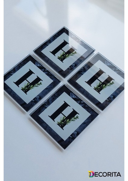Elite Cam Bardak Altlığı | Harfli Tasarım | 4'lü Takım | H | 10CM x 10CM 1 Adet fırsatları