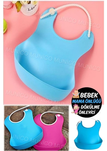 Elite Mavi Slikon Plastik Çocuk Mama Önlüğü - Kolay Kullanım ve Temizlik Silikon Bebek Yemek 1 Adet