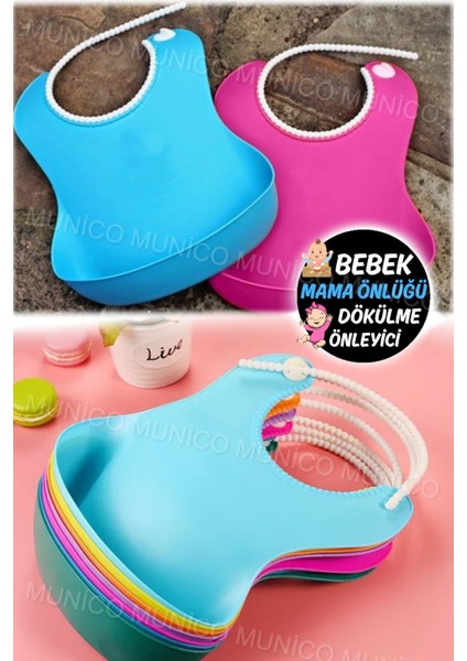 Elite Mavi Slikon Plastik Çocuk Mama Önlüğü - Kolay Kullanım ve Temizlik Silikon Bebek Yemek 1 Adet