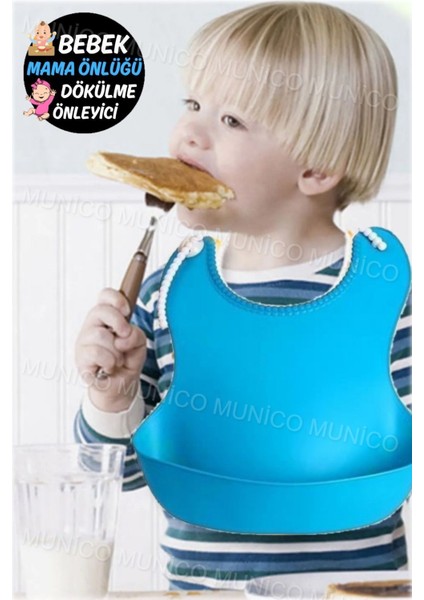 Elite Mavi Slikon Plastik Çocuk Mama Önlüğü - Kolay Kullanım ve Temizlik Silikon Bebek Yemek 1 Adet